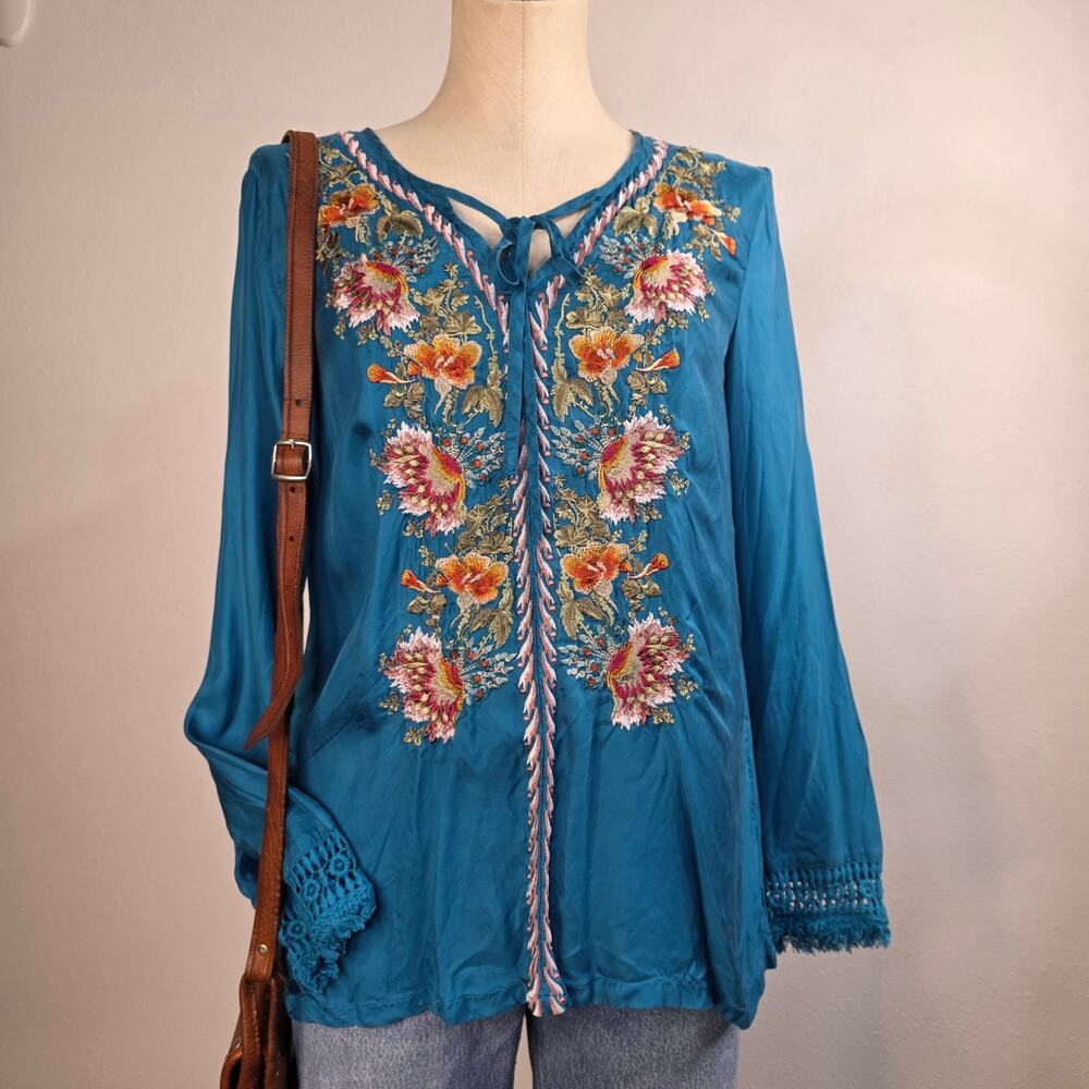 Sundance Embroidered Floral Boho Blouse Cottagecore Size XS